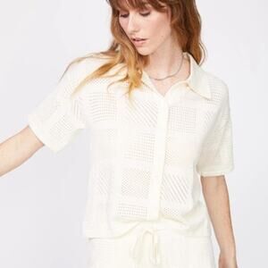Monrow Crochet Knit Vacation Shirt In Off White NWOT size Medium